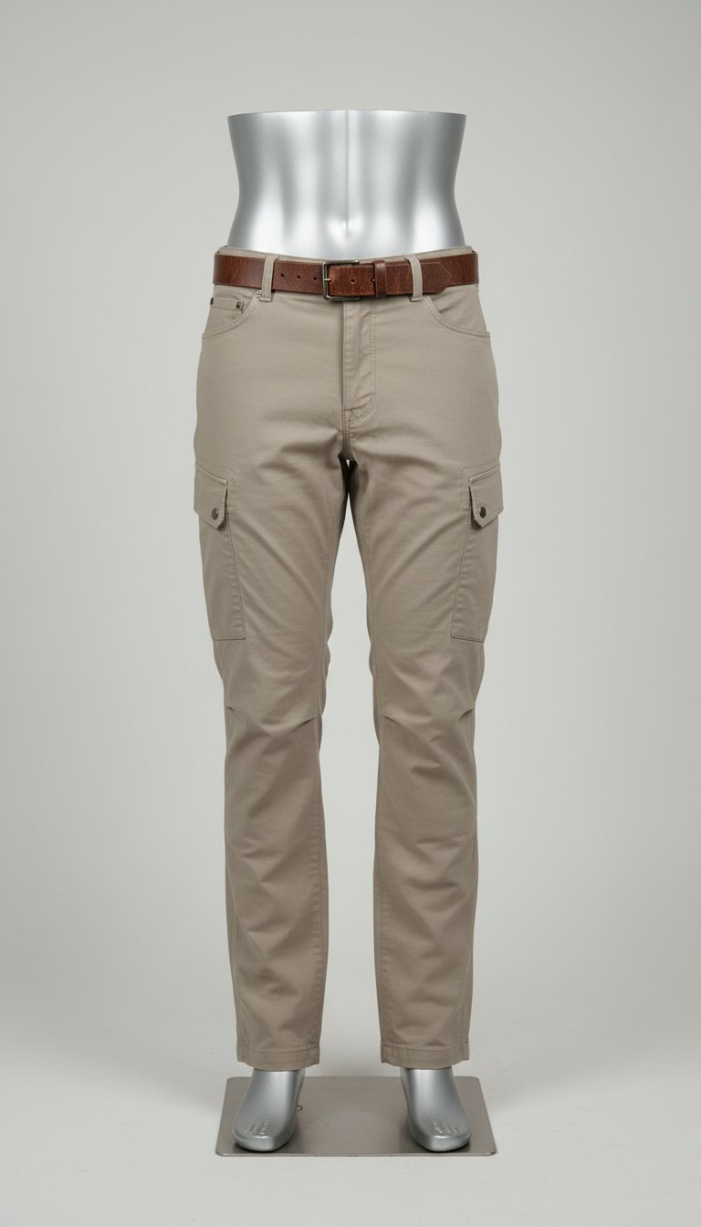 Pantalon technique beige stone ceinturé